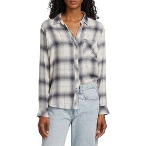Rails Hunter Plaid Shirt Womens Large Gray  Button Up Flannel Long Sleeve